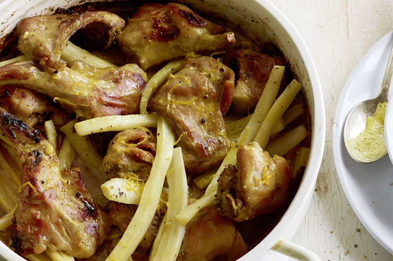 Lapin avec salsifis et sauce mousseline au safran