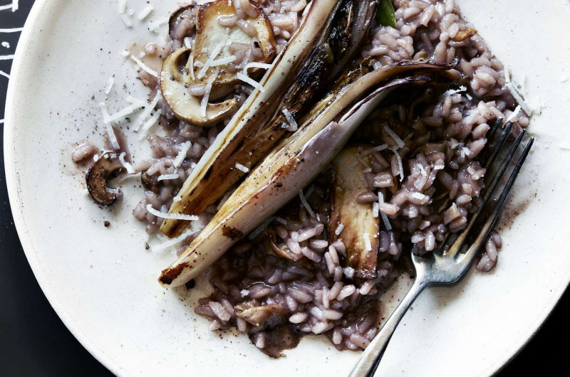 Risotto aux bolets et au vin rouge