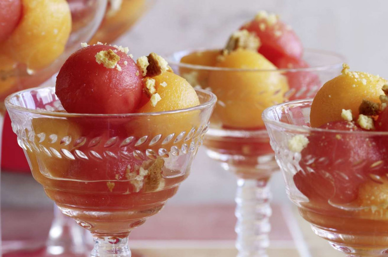 Boules de pastèque et de melon avec cantucci