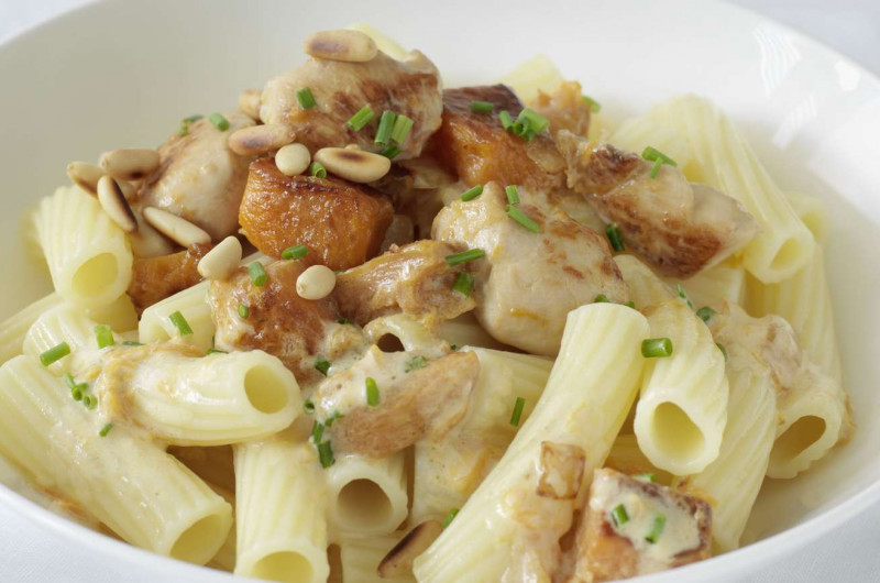 Rigatoni au poulet et à la courge