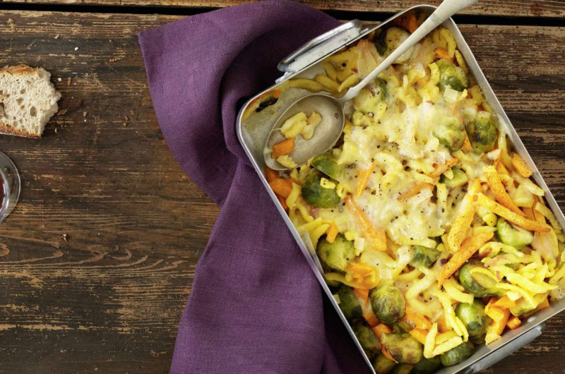 Gratin de spätzli et de légumes au fromage