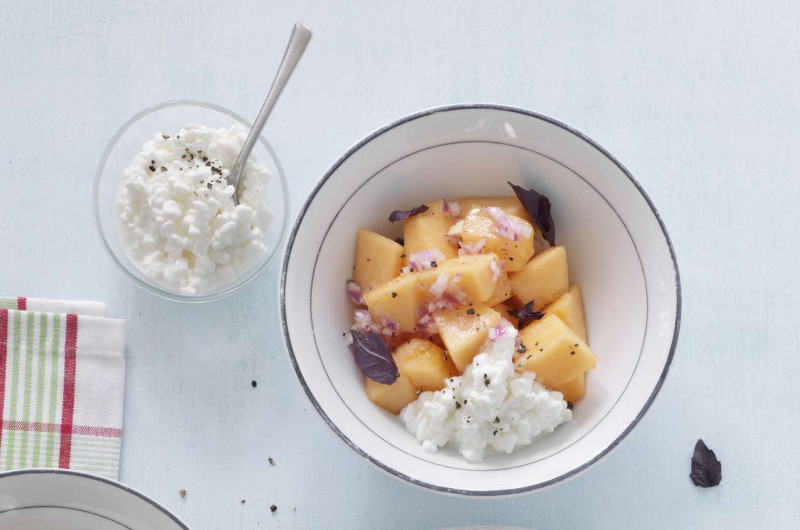 Melon salé avec cottage cheese