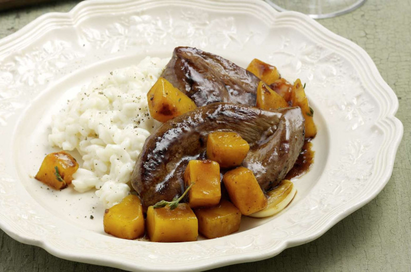 Escalope de chevreuil avec dés de courge