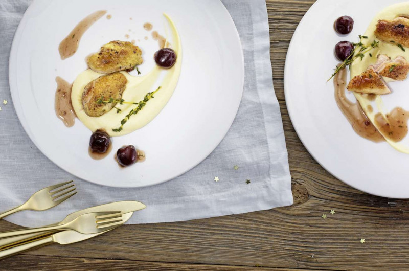 Cailles avec purée de céleri