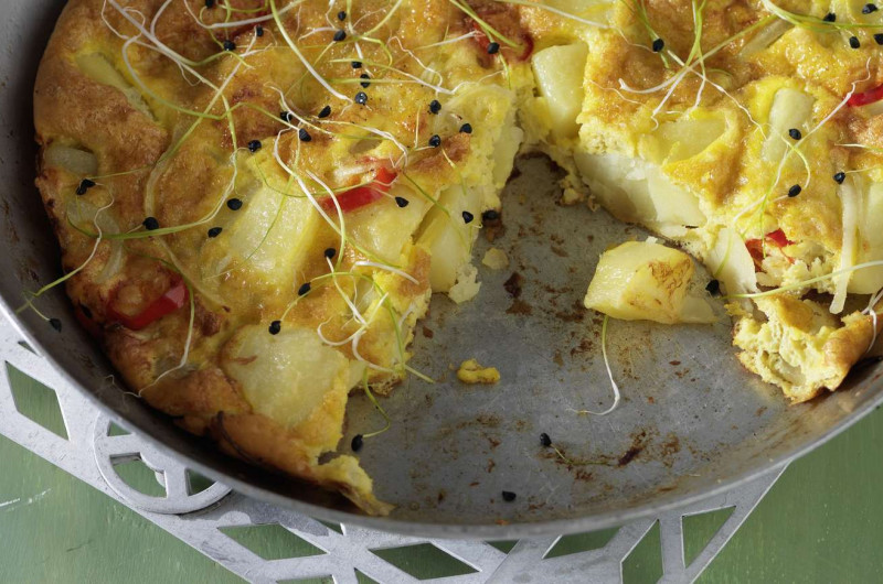 Frittata au piment et aux pousses d'oignon