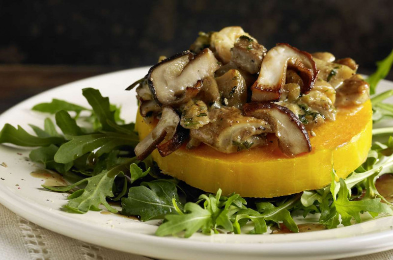Tranches de courge aux bolets
