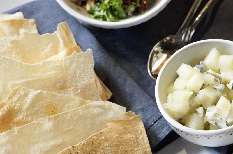 Tuiles croustillantes, pommes et bresaola