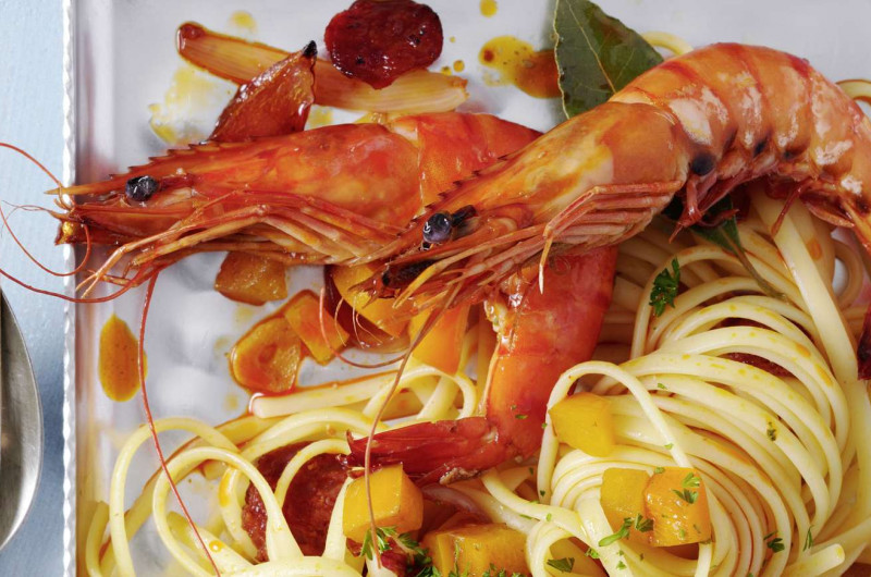 Linguine aux crevettes et au chorizo