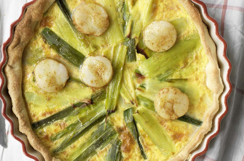 Quiche aux poireaux et aux saint-jacques