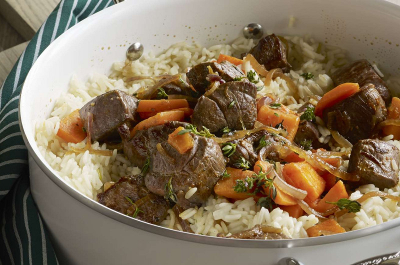 Riz pilaf avec courge et dés de chevreuil