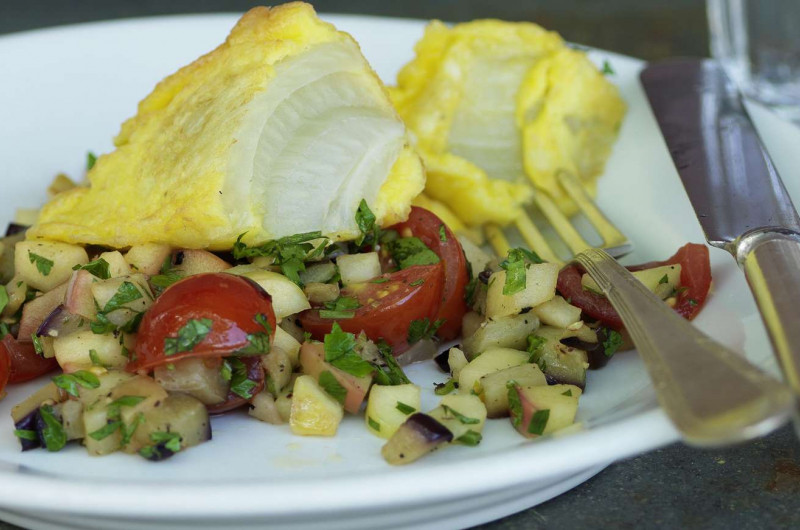 Piccata de fenouil sur légumes aux pommes