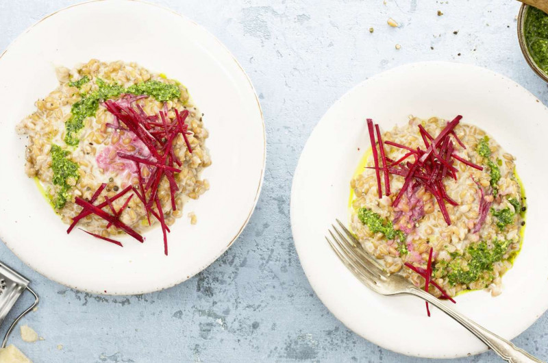 Épeautre avec pesto de chou plume