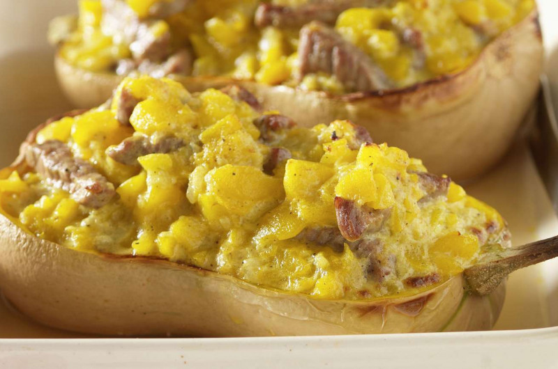 Courge gratinée farcie à l’émincé de veau