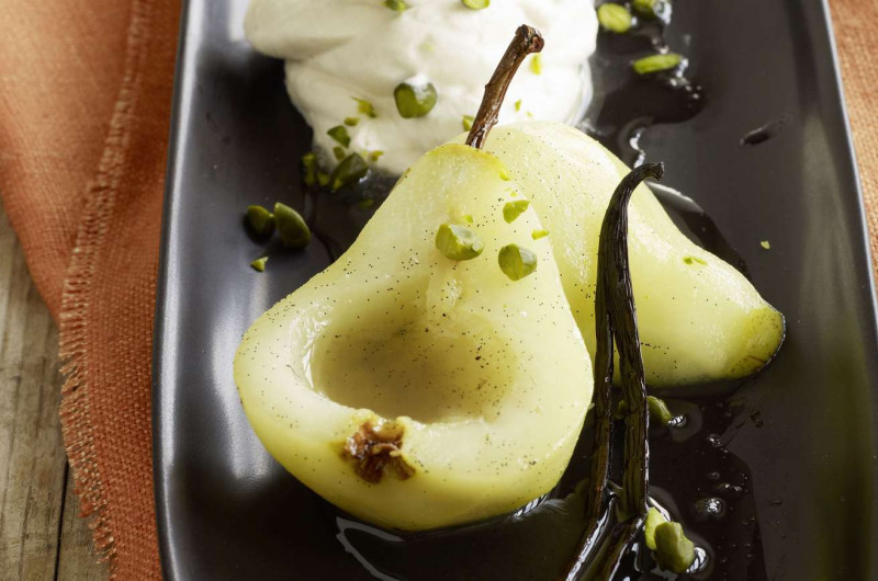 Poire à la vanille avec crème de marrons