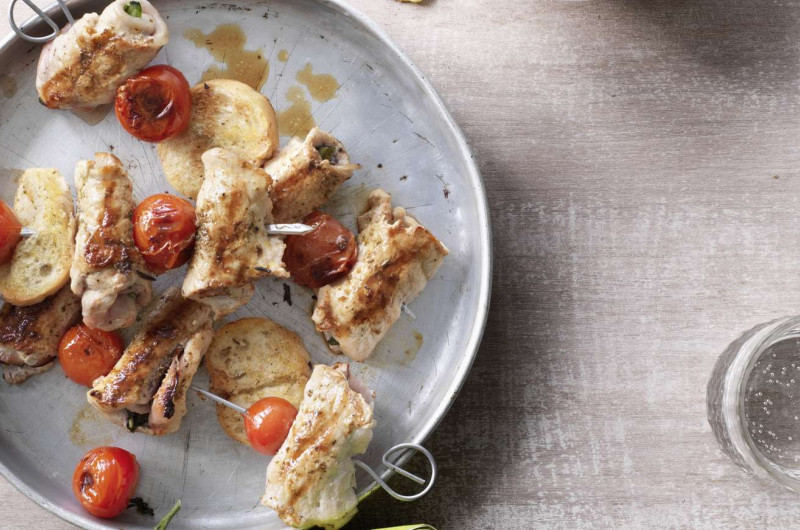 Roulés d’escalopes en brochettes