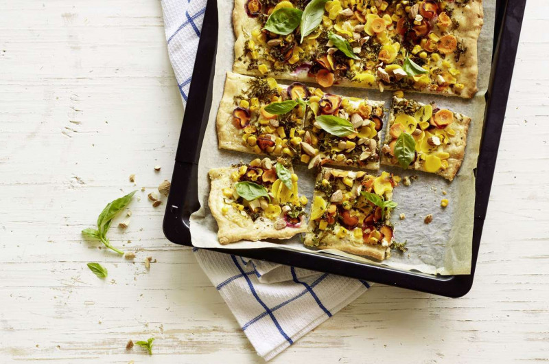 Galette de chou plume et de maïs avec amandes