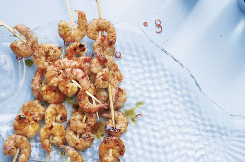 Brochettes de crevettes aux deux marinades