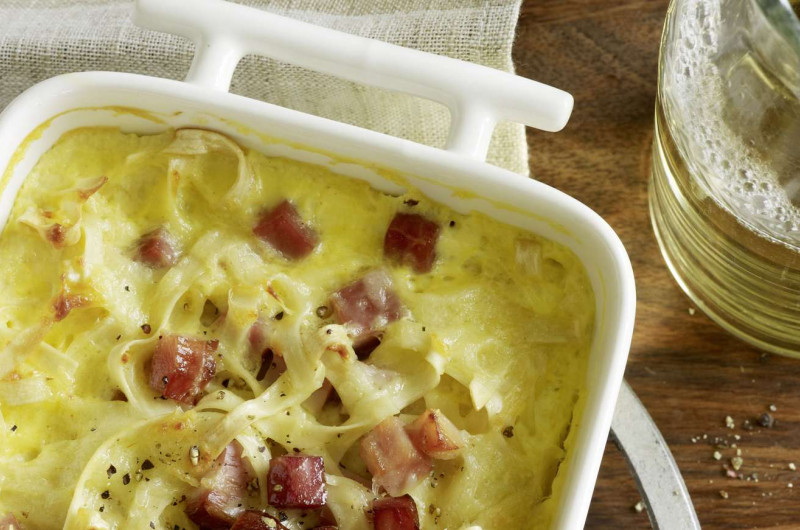 Gratin de nouilles au jambon