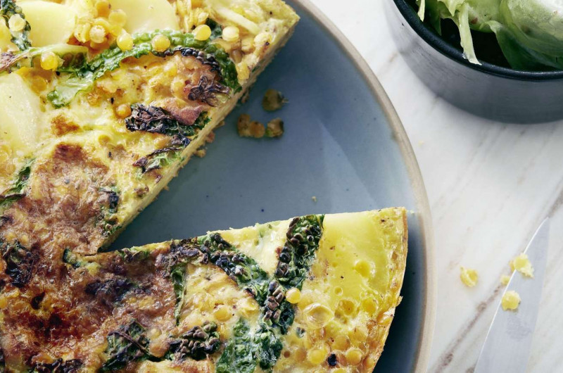 Tortilla aux lentilles et au chou frisé