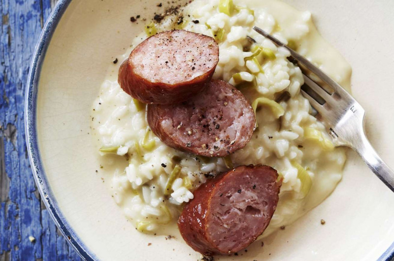Risotto au poireau et saucisson