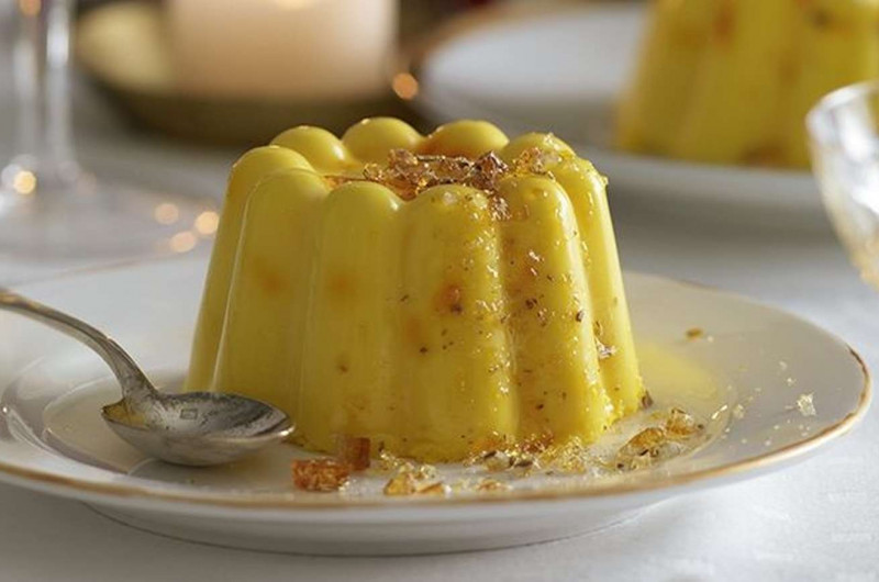 Pudding safrané avec croquant aux graines de fenouil