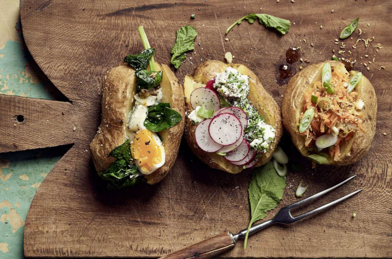 Baked Potatoe avec épinards, fromage bleu et œuf