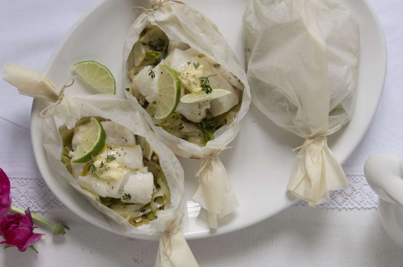 Papillotes de légumes et cabillaud