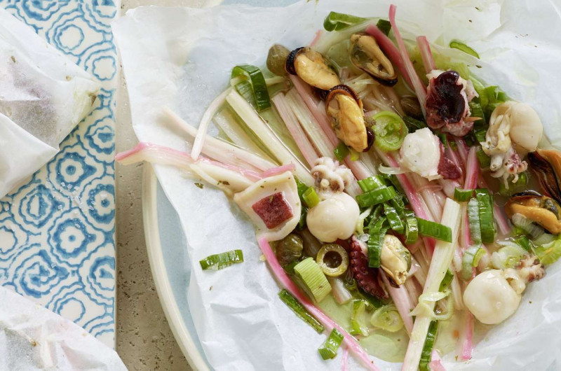 Fruits de mer avec rhubarbe