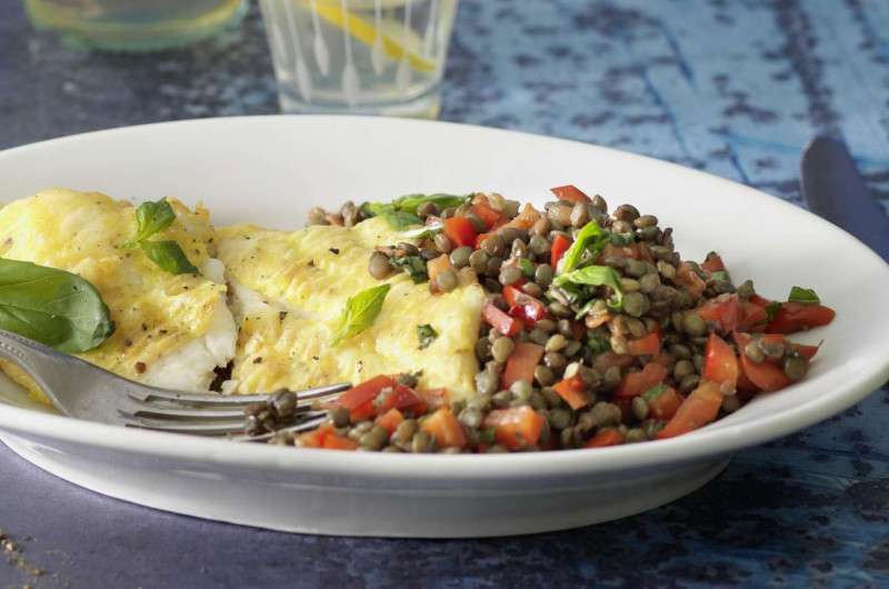 Piccata de carrelet sur lit de salade aux lentilles