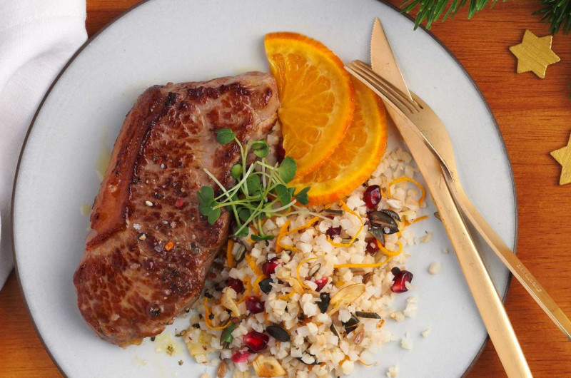 Entrecôte avec chou-fleur à l'orange