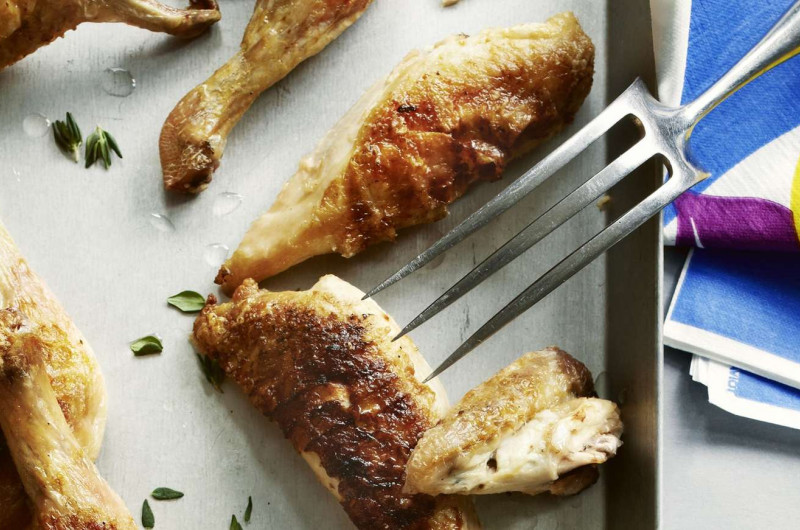 Coquelet au citron façon crapaudine avec sauce