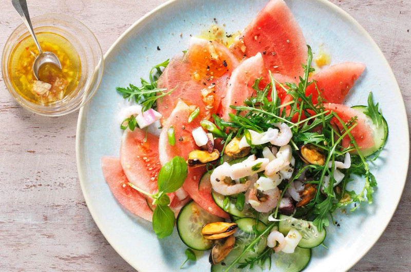 Salade de pastèque aux fruits de mer