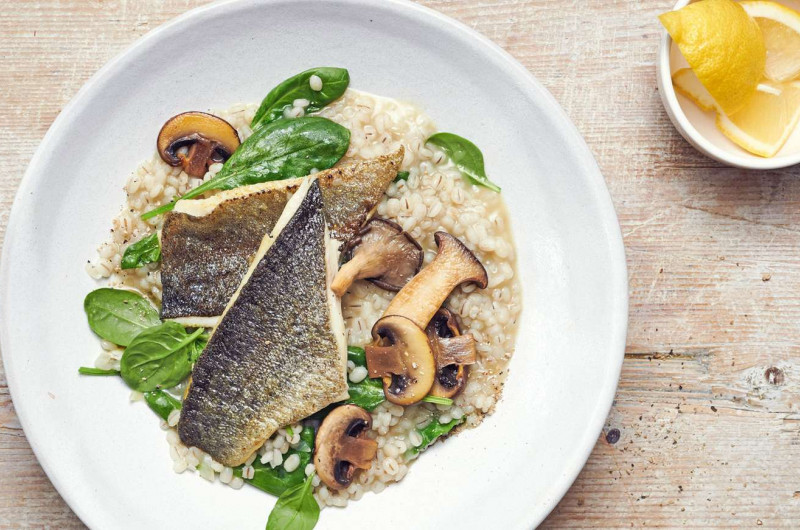 Orge à la truite et aux champignons