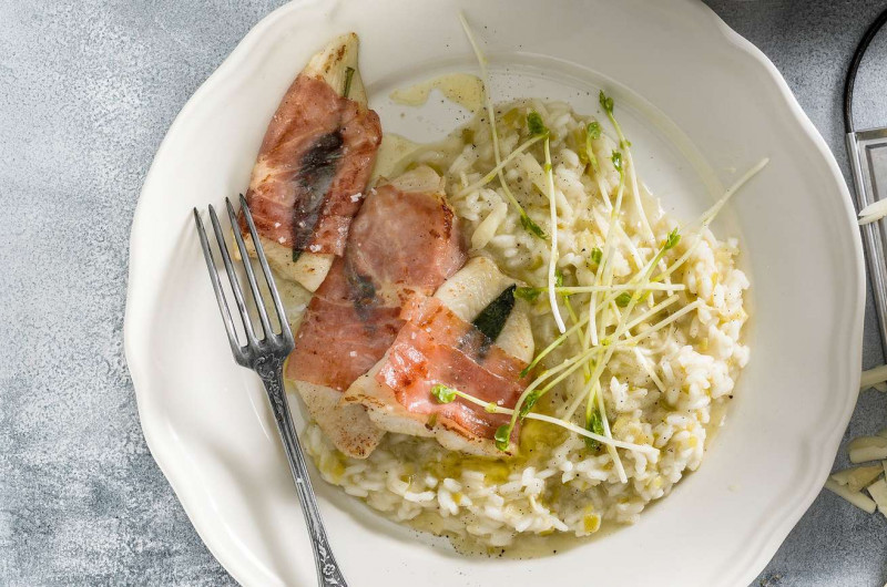 Risotto avec saltimbocca de carrelet