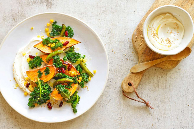 Patate douce avec mélange au chou kale