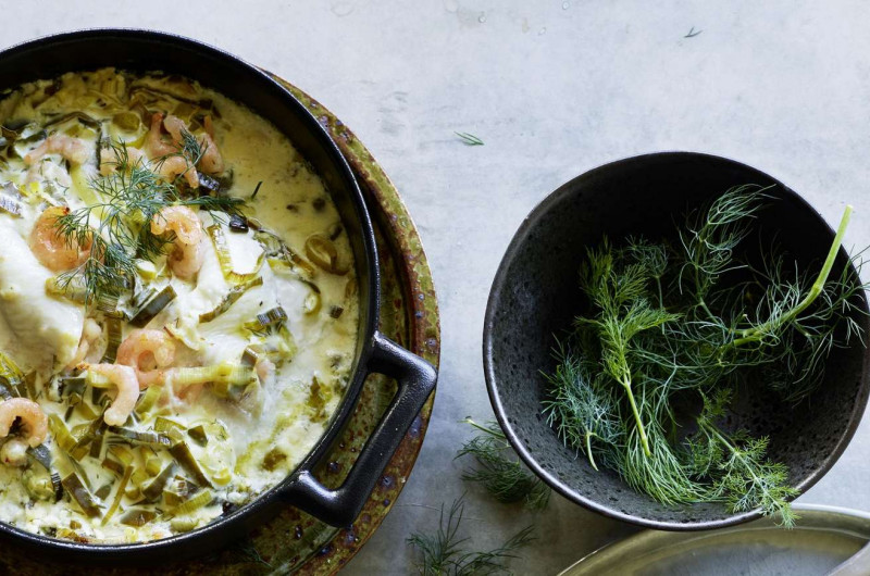 Gratin de carrelet et  de poireau