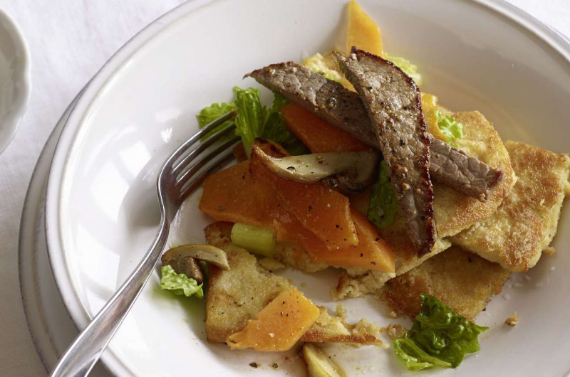 Tranches de maïs avec émincé de bœuf à la courge