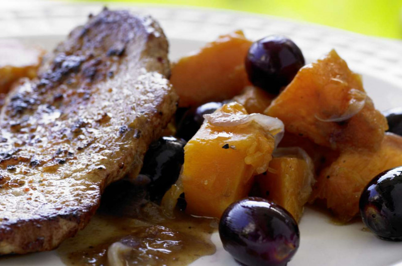 Escalope de veau avec courge au raisin