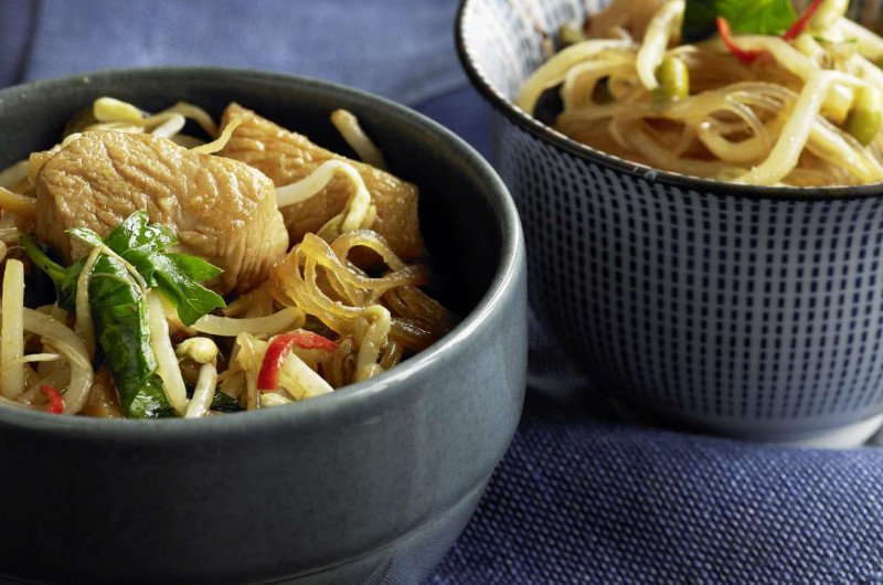 Vermicelles chinois au poulet et aux pousses